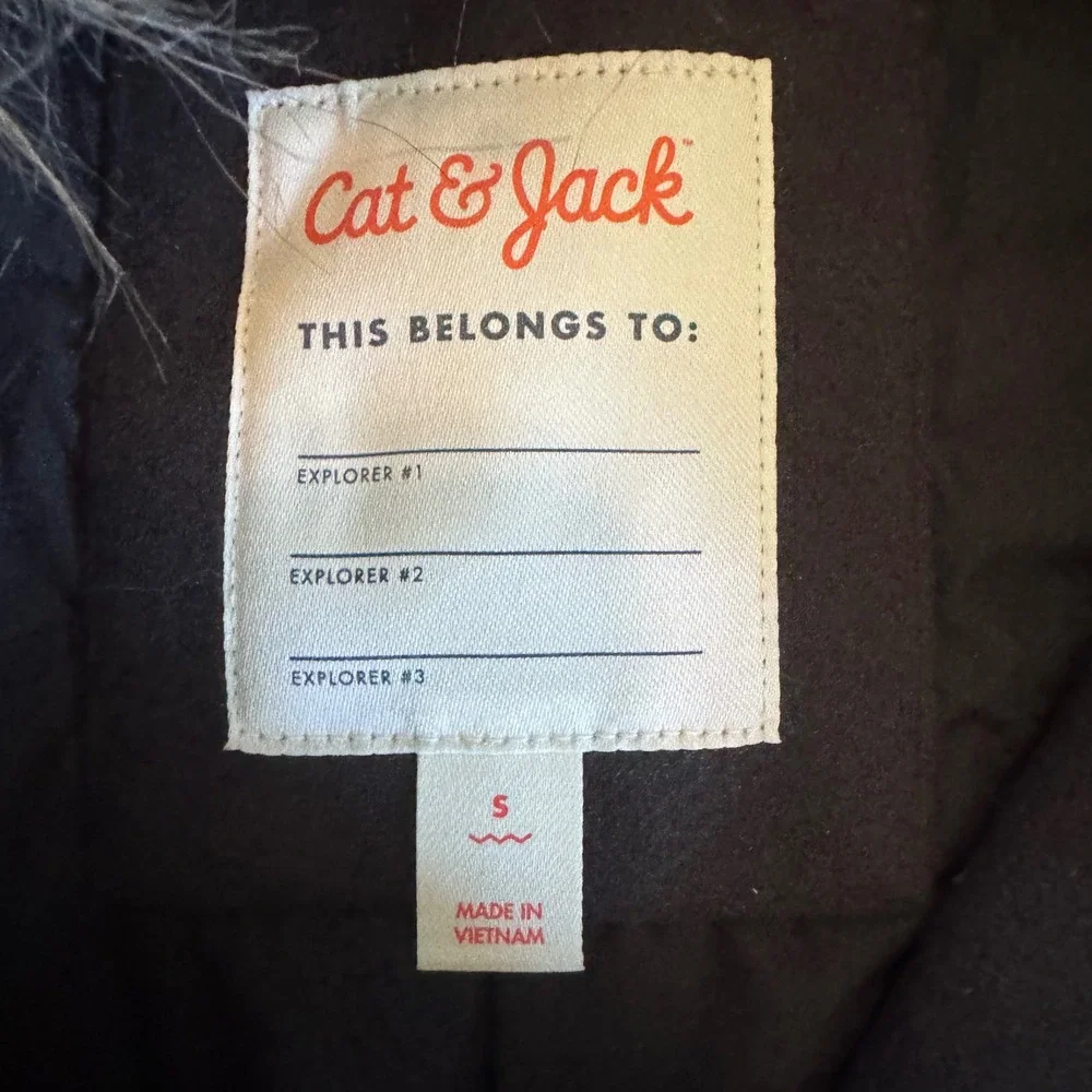 Cat & Jack Girls Black Hooded Winter Coat Faux Fur Trim Size Small 6-6X